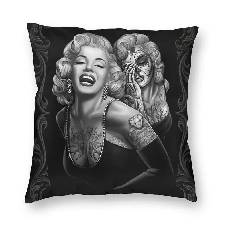 Halloween Zuckerschädel Mädchen Kissenbezug Sofa Heim Dekoration Mexikanisch Chicano Stil Quadratischer Wurfkissenbezug 40x40cm