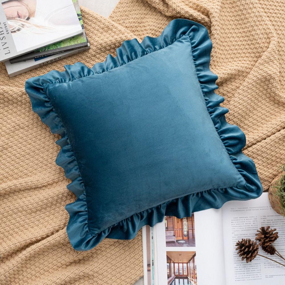 

Square Ruffle Pillowcase Solid Color Cushion Cover Soft Throw Pillowcover Living Room/Office жёлтый