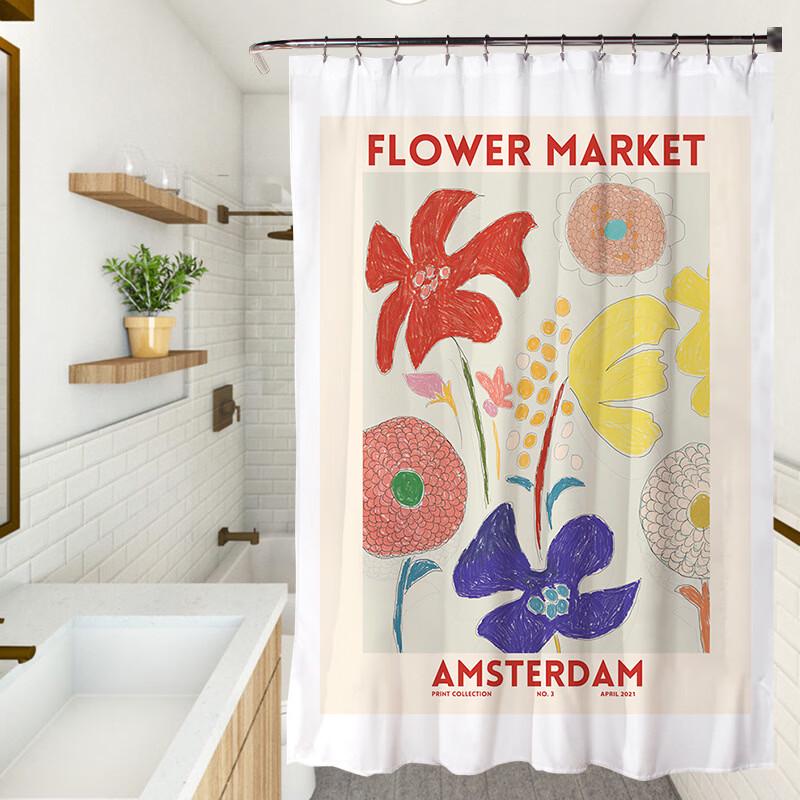 LISM Hand-Painted Floral Shower Curtain