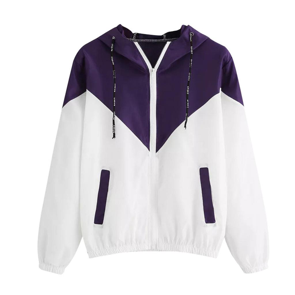 Frauen Langarm Patchwork Dünne Skinsuits Mit Kapuze Zipper Taschen Mantel Top