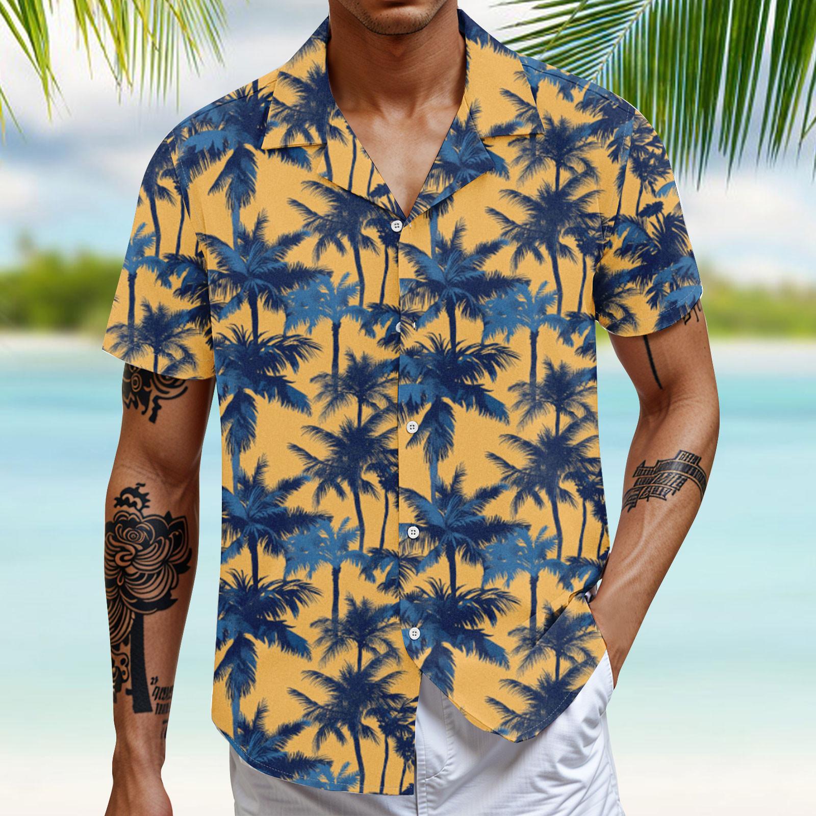 

Мужские винтажные рубашки для боулинга на пуговицах с коротким рукавом, летняя пляжная рубашка L оранжевый