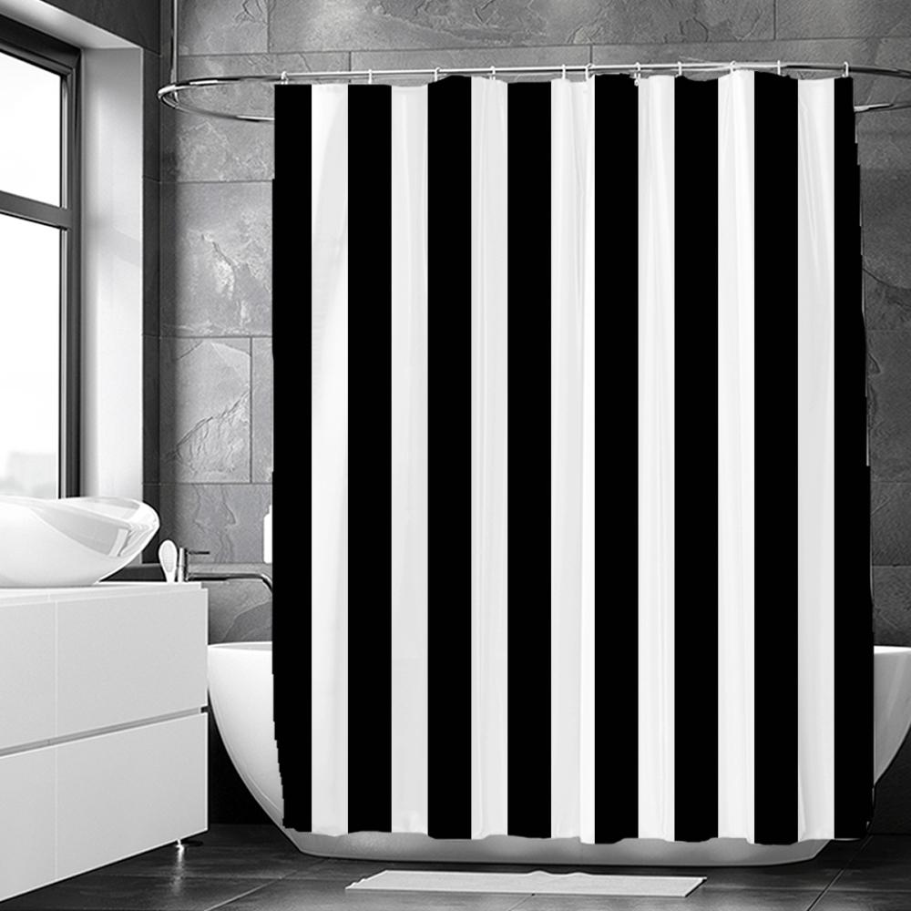 Black And White Geometry Print Bath Curtain Simple Art Abstract Waterproof Shower Curtains For Bathroom With 12Pcs Plastic Hooks