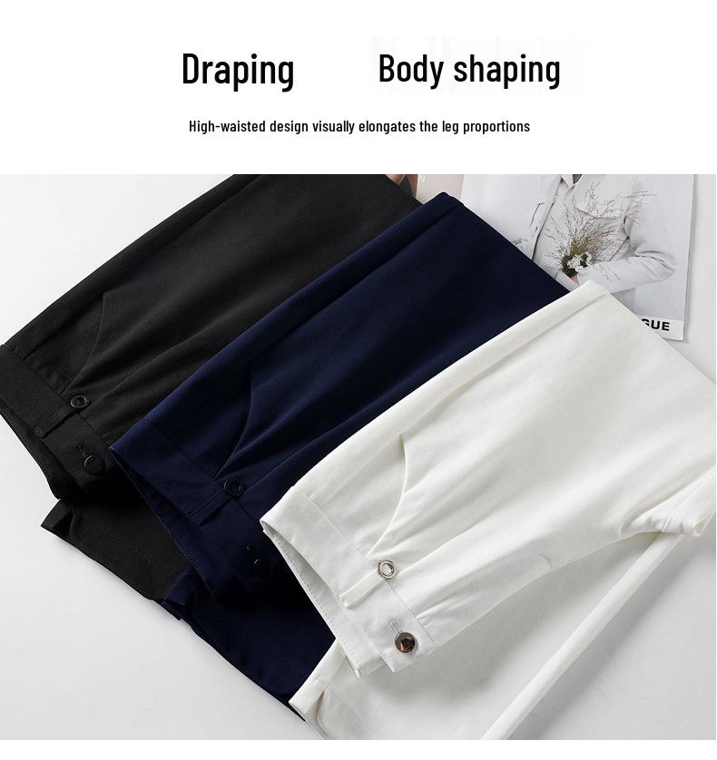Women's High-Waisted Slim-Fit Straight-Leg White Pants for Summer