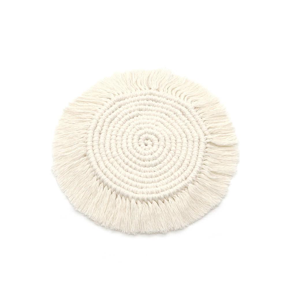 

Handcrafted Macrame Coaster bohemian Style Woven Coaster With Tassel Home Decor Cups Pads For Drinks Wine Glass Beige25 x 25cm(2pcs)