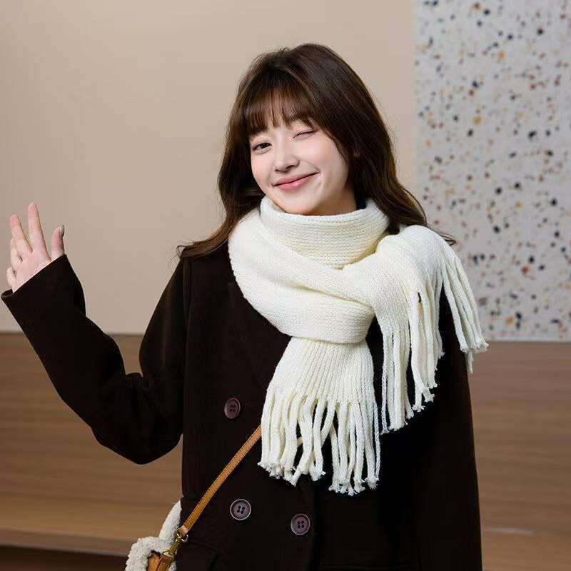 Winter Scarf Women Luxury Autumn Winter Cashmere Scarf Thickened Warm Shawl Classic Tassels Fluffy Scarf Solid Color Soft Shawl