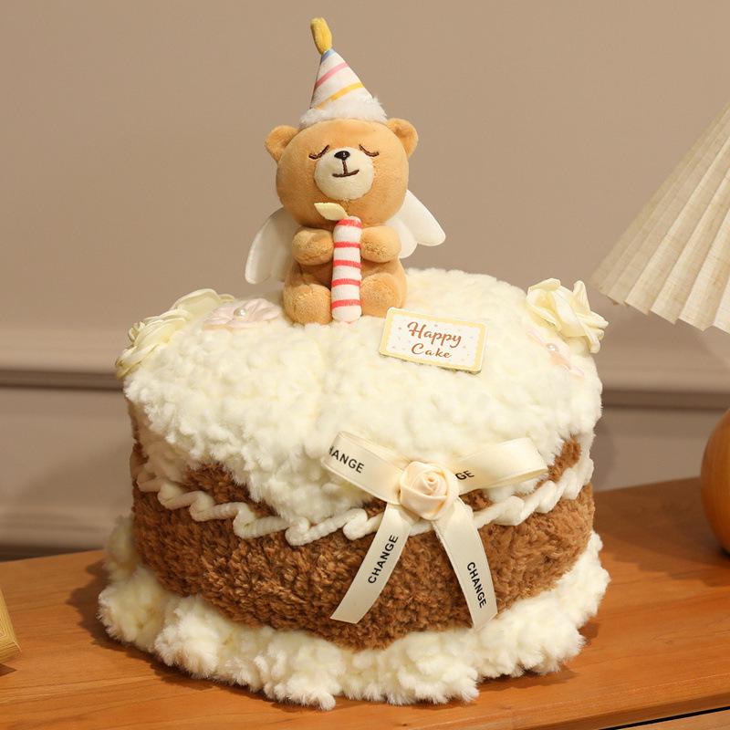 Cute Little Bear Cake Plush Pillow - Birthday Gift for Girls Cream Cake Bear