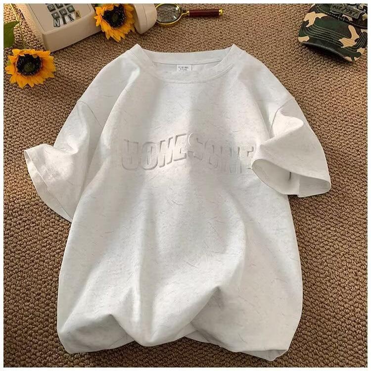 250G heavy steel stamp T-shirt men's and women's spring and summer trendy brand ice silk cool short-sleeved high street ruffian handsome casual couple