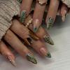 24 Stück Mandel-Press-On-Nägel mit Leopardenmuster und Mini-Blumen-French-Tips, Retro Süß Cool Acryl-Fingernägel