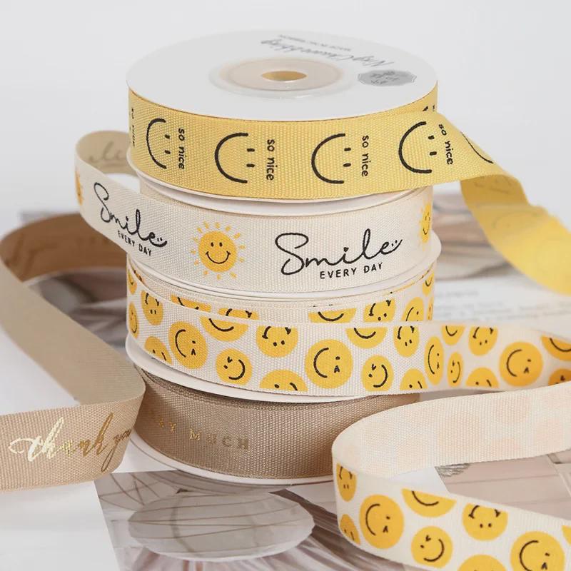Gold-Stamped Cotton Ribbon for DIY Bows and Holiday Packaging
