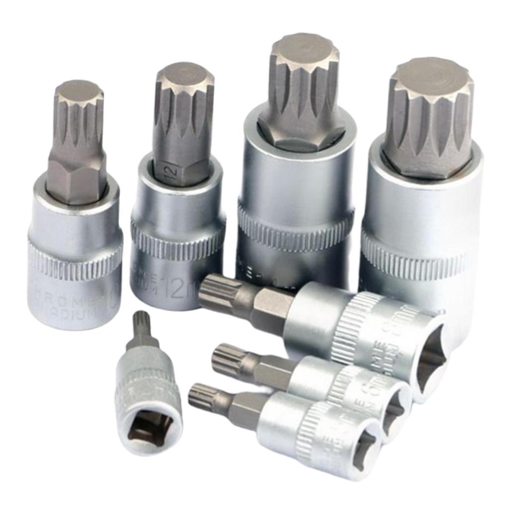 8-teiliges Bit-Steckschlüssel-Set 1/4" 3/8" 1/2" Adapter M4 M5 M6 M8 M10 M12 M14 M16 Schlüssel Vielzahn-Bits für Ratsche Steckschlüssel Drehmomentschlüssel