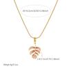 Gold Snake Bone Chain Necklace with Enamel Monstera Leaf Pendant for Women