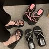 Internet celebrity beautiful set of cool toe slippers women's 2025 new summer wear fashion high sense slope heel thick bottom one-word