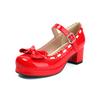 Fashion Size 34-48 Woman Med Heel Lolita Shoes Patent Leather Cute Bow Mary Jane Pumps Bride Wedding Cosplay Party Red Pink Black Green