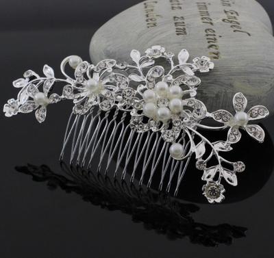 Rhinestone Inlaid Diamond Pearl Flower Hair Comb for Women
