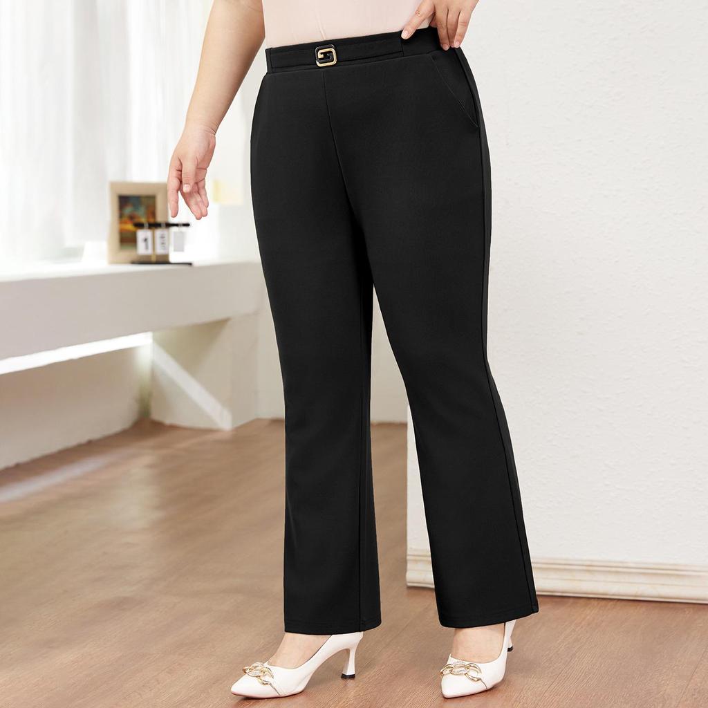 2025 Women's Plus Size High Waist Black Micro Flare Winter Pants - Casual Long Drapey Western Style