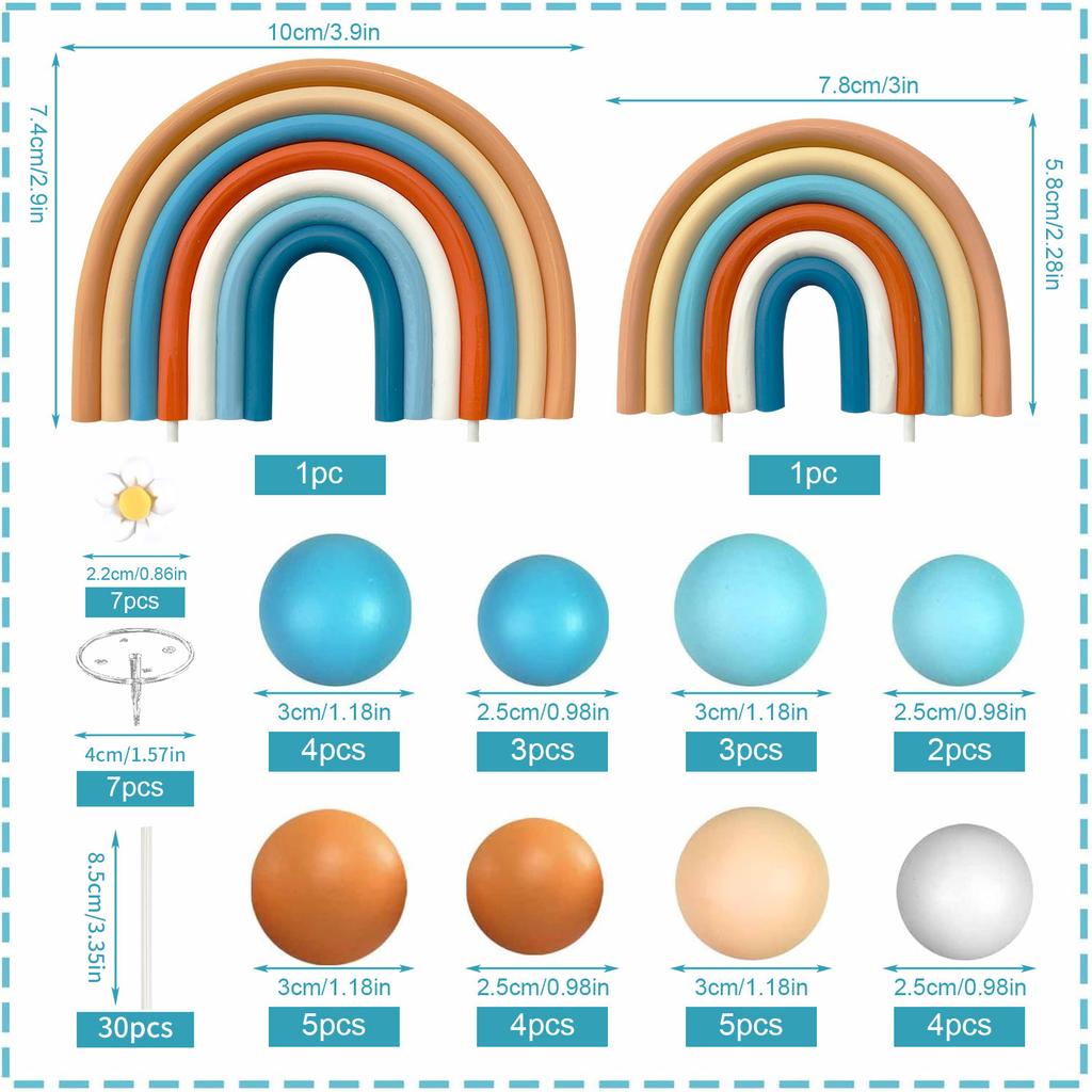 Groovy Cake Toppers Boho Cake Decorations with Flower Rainbow Balls for Girl Birthday Party Hippie Boho Groovy Party Supplies