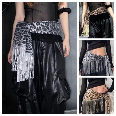 Y2K Jazz Dance Hip Scarf Hip-hop Cargo Pants Waist Band Tassels Leopard Print Belt  Streetwear