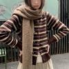 Retro contrasting striped knitted cardigan women's Korean version autumn and winter new lazy casual and thin design versatile sweater