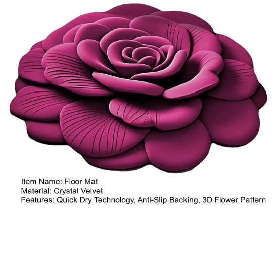 Diatomaceous Earth Bath Mat 3D Peony Pattern Quick Dry Floor Mat