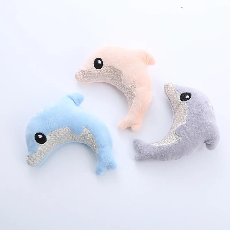 Pet Cat Toy Cute Stuffed Animal Baby Dolphin with Catnip Nibble Toy