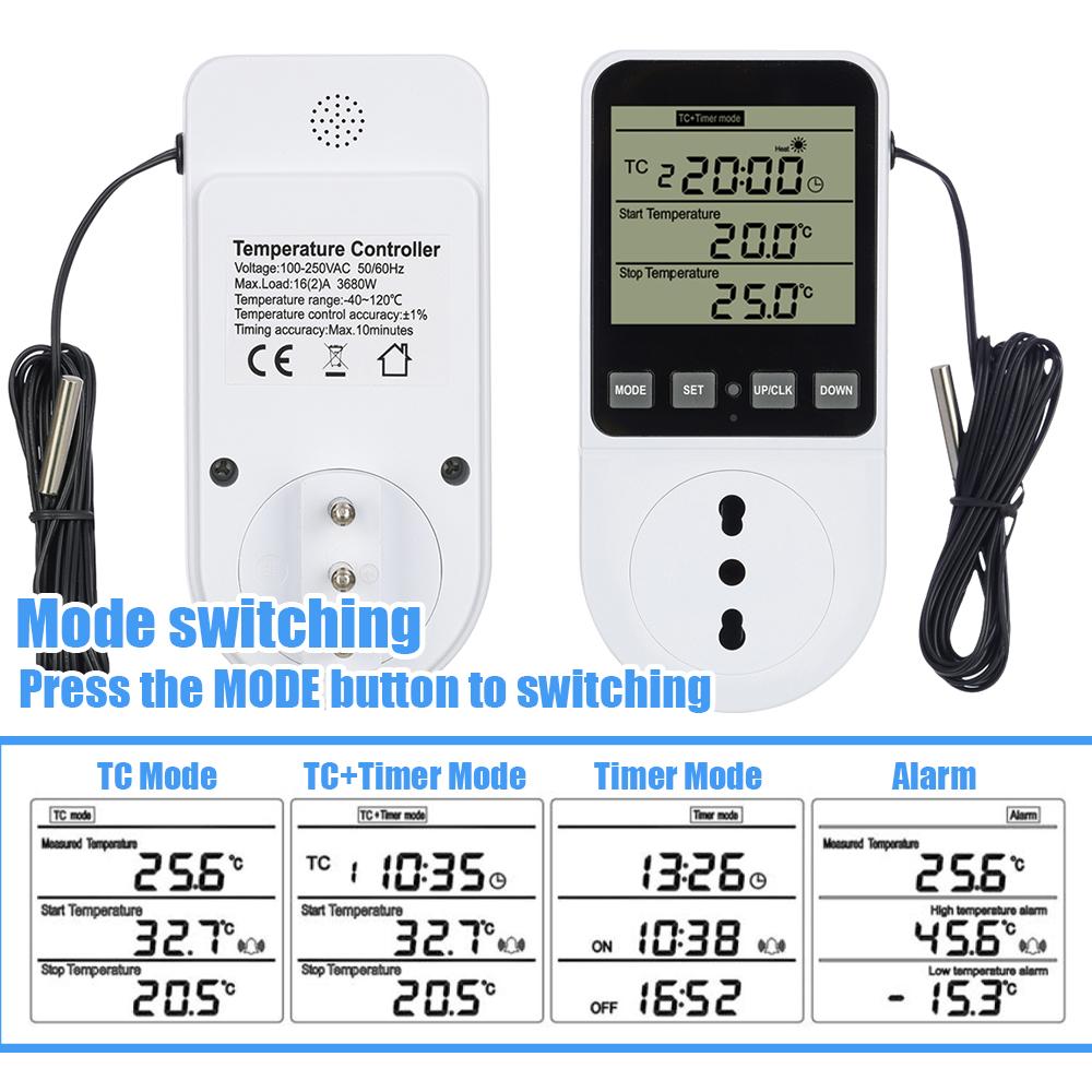 AC120-240V Temperature Controller Socket Fully Functional Thermostat Timer Switch Accuracy Heating Cooling Regulator Thermometer
