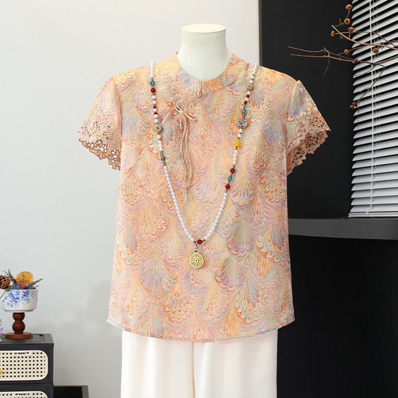 Datang Furen Chinese Style Half-Sleeve T-Shirt for Middle-Aged Women