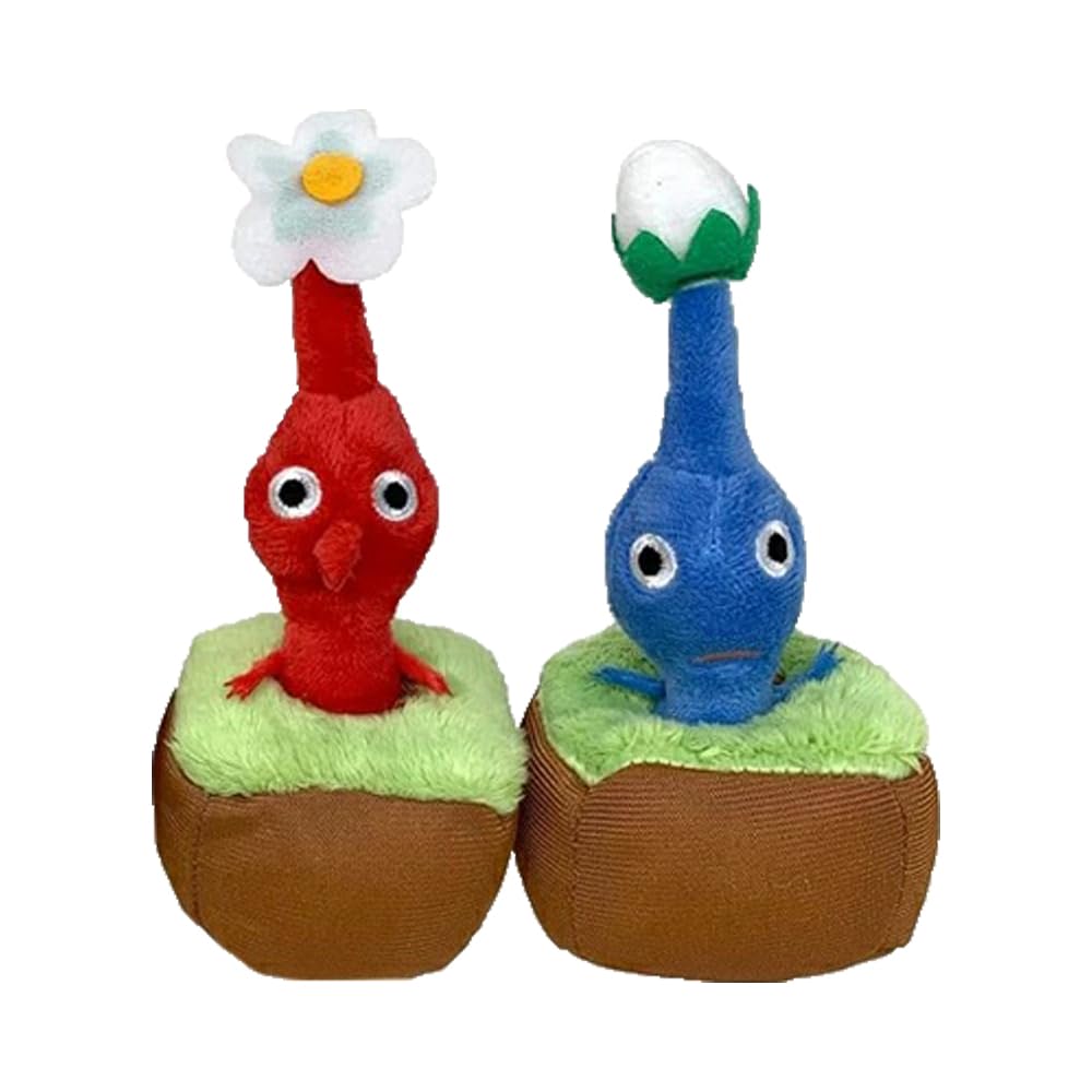 

Pikmin Pull-Out Plush Toy Mascot Official Merchandise with Toy Diamond, Size 13cm (Red & Blue Set)
