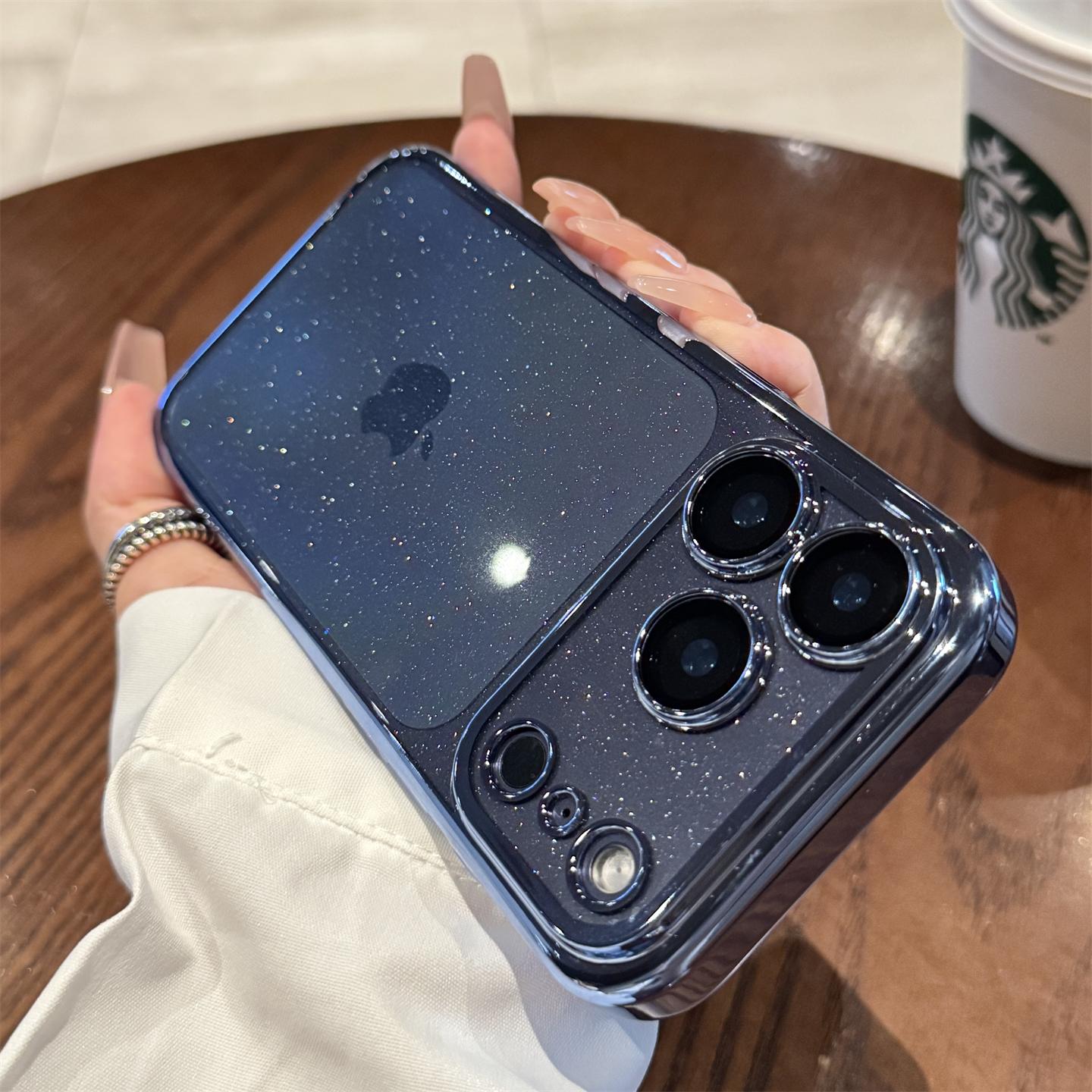 

Роскошный Прозрачный Блестящий Чехол с Покрытием для iPhone 17 Air 16 15 14 Plus 13 12 11 Pro Max Ультратонкий Жесткий Чехол с Защитой Линзы For iPhone 17 тёмно-синий