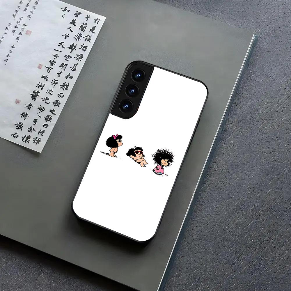 Cute Mafalda Cartoon Phone Case For Samsung S24, S25 22,30,,Note20,Ultra,Lite,Ultra,5G,Plus,FE Black Cover S25ULTRA