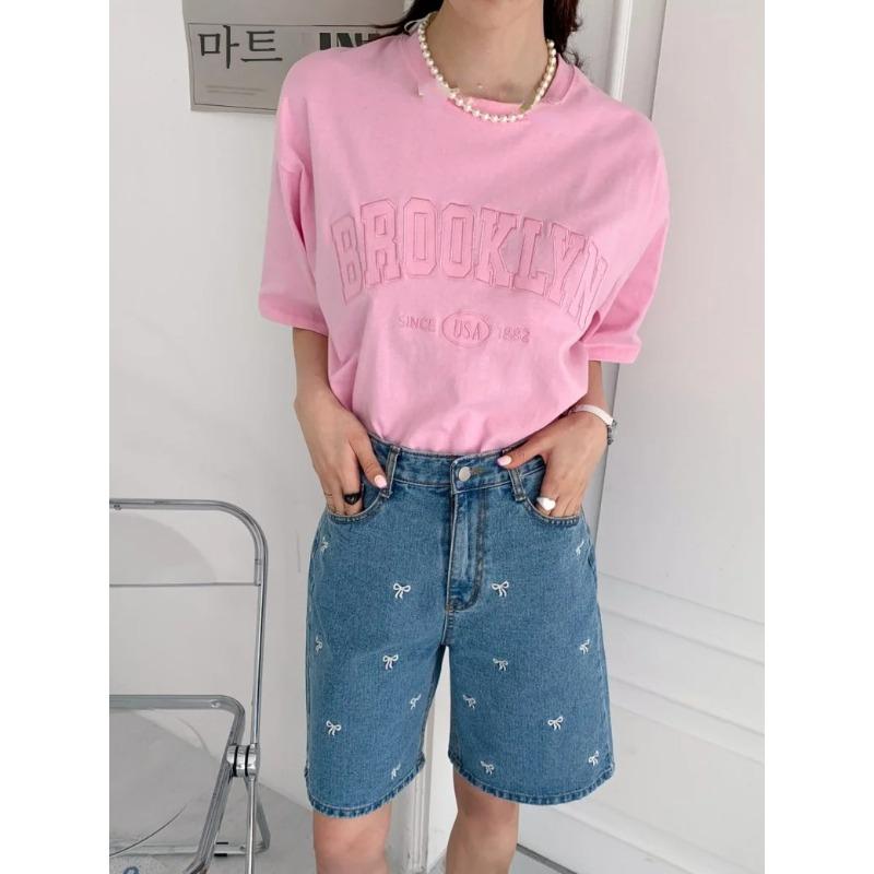 Fashion Retro Bow Large Size Loose Denim Shorts Women Casual Vintage Summer Wide Leg Pant Female Button High Waist Short Streetwear Jeans