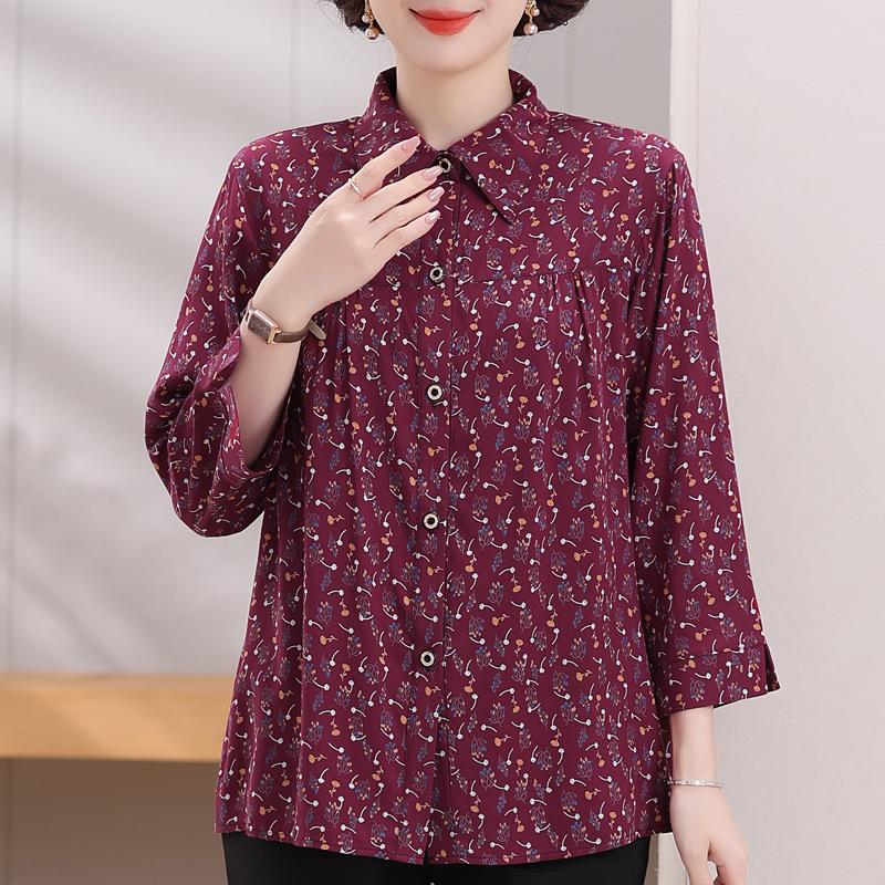 Plus Size XL-7XL Women's Elegant Blouses  Casual Loose Vintage Print Summer Long Sleeve Top Female Shirt