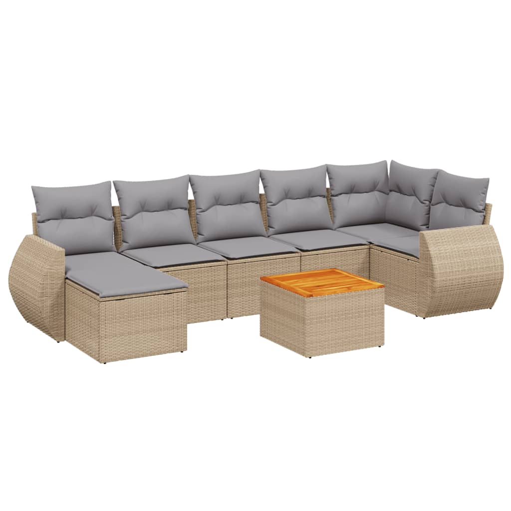 8 piece Garden Sofa Set with Cushions Beige Poly Rattan