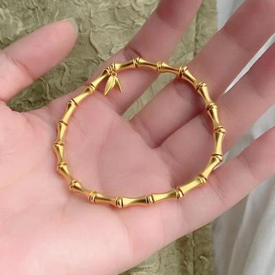 Gold Plated Zhou Heritage Bamboo Peace Bangle: Step-by-Step Rising Women's Bracelet