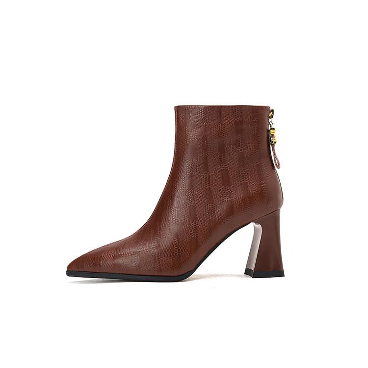 

Мода НОВЫЕ Осенние Женские Ботинки Острый Носок Толстый Каблук Ботинки Натуральная Кожа Обувь для Женщин Лаконичные Ботильоны Высокий Каблук Женские Ботинки 35