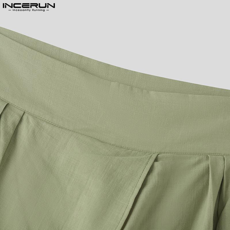 INCERUN Men Zip-Up High Waist Layers Long Trousers Casual Pants