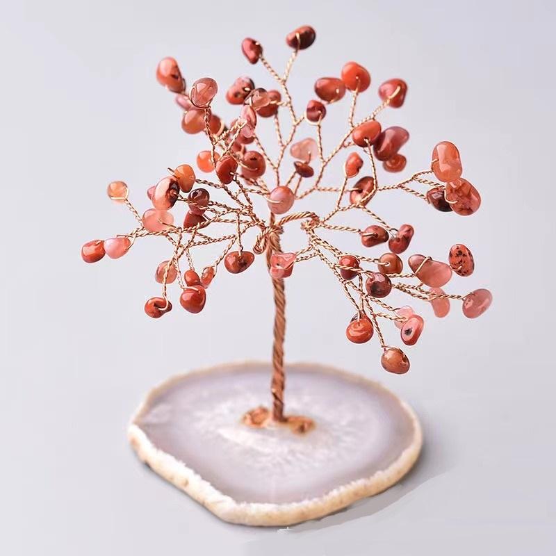 

Money Tree Natural Crystal Healing Stone Base Reiki Quartz Gemstones Copper Wire Wrapped Plant Crafts Feng Shui Home Decor Gifts