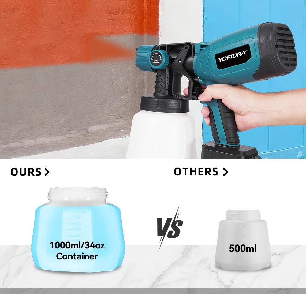 Yofidra 1000ML Electric Spray Paint Gun Home Cordless Sprayer Auto Furniture Steel Coating Airbrush For Makita 21V Battery Pin