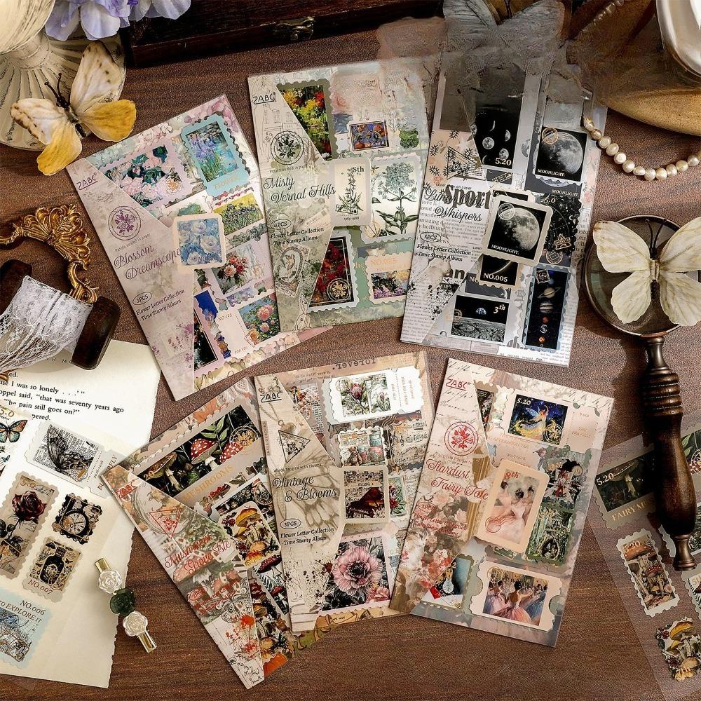 Retro Europäische Florale Buchstaben Zeit Sammlung Journal Aufkleber Goldfolien Abziehbilder für Scrapbook Vintage Handgemachte Bastelbedarf