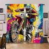 2pcs- Off-road Motorcycle Modern Style Color-blocking Art Printed Curtains, Pole Bag Home Decoration, Room Decoration