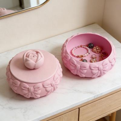 Jewelry Storage Box PLA Plastic Double-Layer Stackable Design Soft Pink Jewelry Holder with Bow Pattern Portable Jewelry Organizer Gift