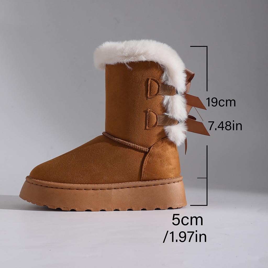 Women's Warm Thicken Plush Snow Boots  Winter Bowtie Thick Platform Ankle Boots Woman Slip On Non Slip Cotton Padded Shoes