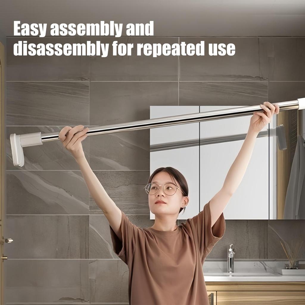Adjustable Stainless Steel Shower Curtain Rod Clothes Drying Rack No-Drill Telescopic Pole for Laundry Room Bathroom