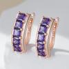 Shiny Square Purple Natural Zircon Drop Earrings For Women Trend  Rose Gold Color Bride Wedding Jewelry Best Gift