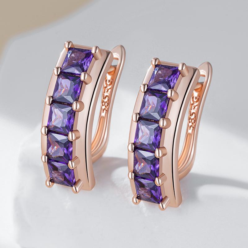 Shiny Square Purple Natural Zircon Drop Earrings For Women Trend  Rose Gold Color Bride Wedding Jewelry Best Gift