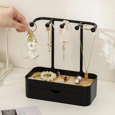 Fashion Jewelry Organizer Hanging Display For Earrings Necklaces Jewelry Storage Rack With Wooden Base Bracelet Rings Holder