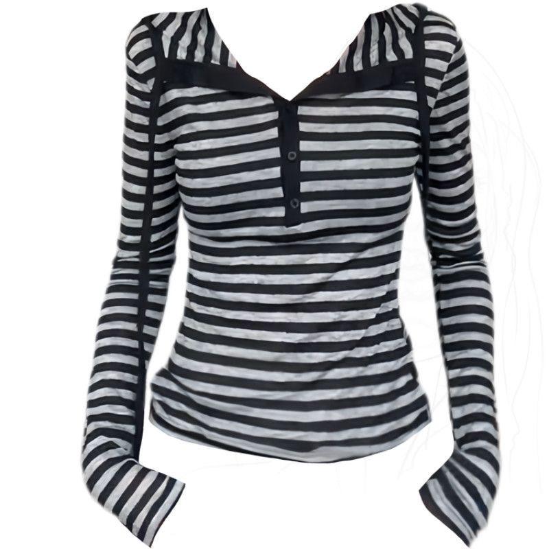 

Корейское ретро полосатое вязаное худи для женщин - Приталенный крой, повседневный осенний стиль No