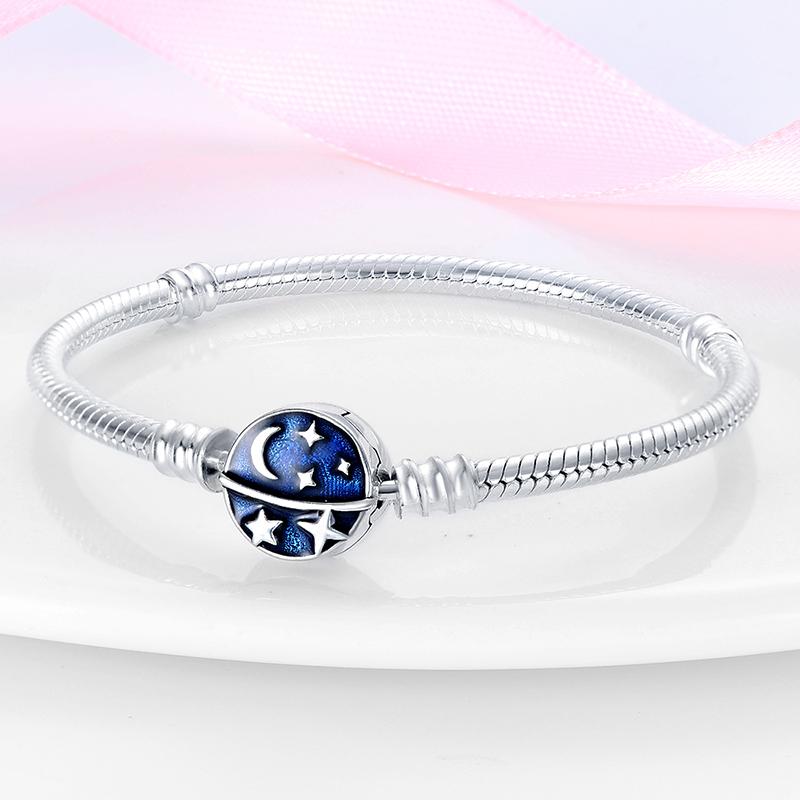925 Sterling Silver Bracelet Star Moon Blue Eyes Zircon Heart Safety Chain Bracelets Snake Bone Chain Fit DIY Charms Jewelry