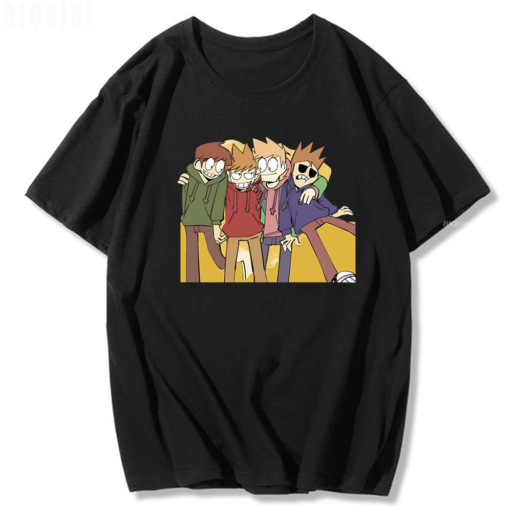Eddsworld T-shirt Anime Short Sleeve 2022 Summer 100% Cotton Edd Tom Matt Todd Four Boys Men Unisex Tees Print Casual Women Tees