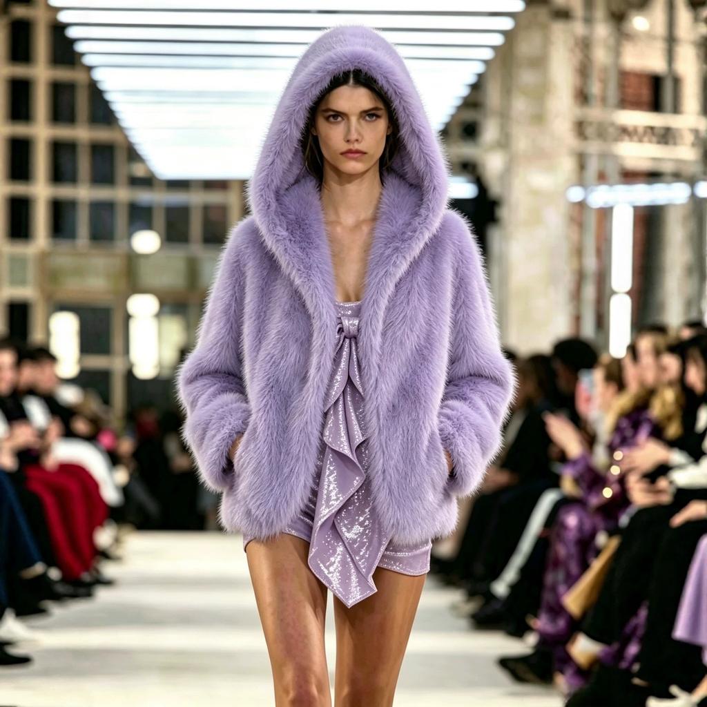 Imitation fox fur fashion fur coat women's lavender lavender hooded coat