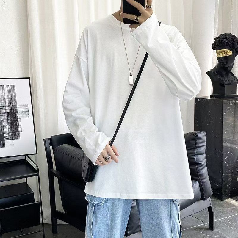 Long-sleeved T-shirt for Men in Autumn Loose and Versatile Solid Color Bottoming Korean Style Simple Top Casual Bottoming Shirt